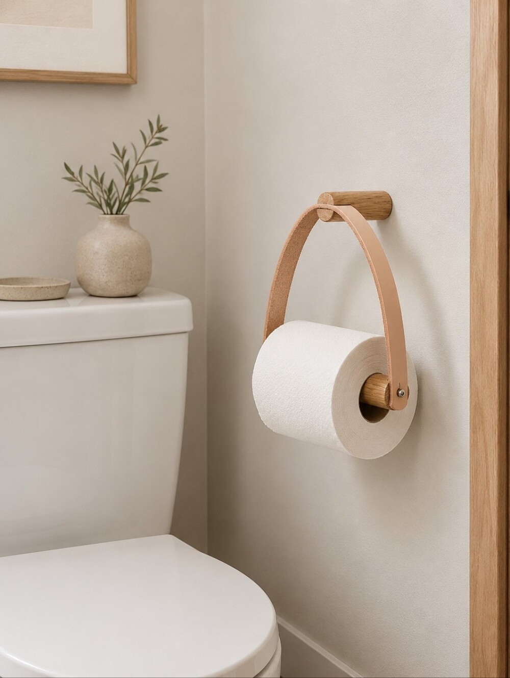 ✨ Modern Wooden & Leather Toilet Paper Holder – New in Package ✨